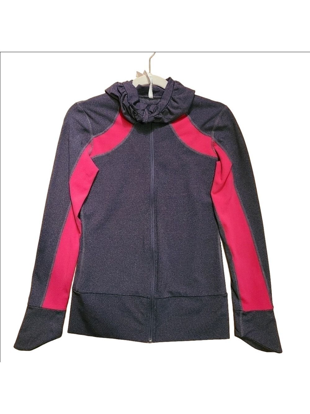 Karma Lightweight Breathable Full Zip Jacket Ruched Neck Casual Stretch Gray EUC